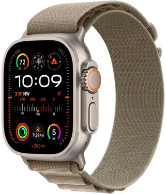 Фото 1 — Apple Watch Ultra 2 49 мм, корпус из титана, ремешок Alpine (S) Оливковый