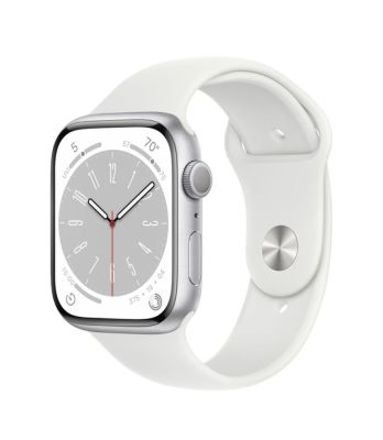 Фото 1 — Apple Watch Series 8 45 мм Серебристый, спортивный ремешок белого цвета
